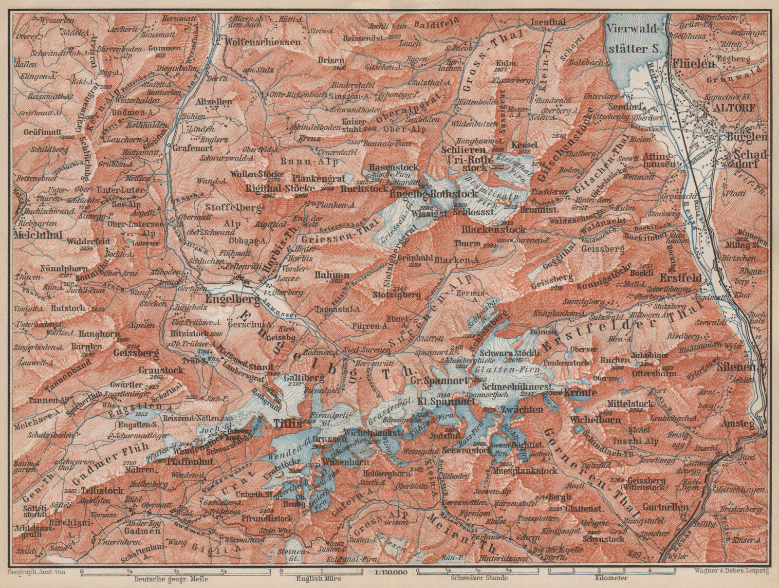 ENGELBERG ENVIRONS. Uri/Urner Alps Titlis Blackenstock Sarnen Altorf 1889 map